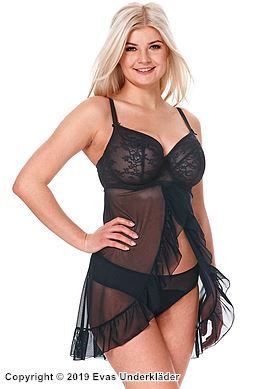 Babydoll med ekte bh-cuper, blonder, volangkant, B til L-cup